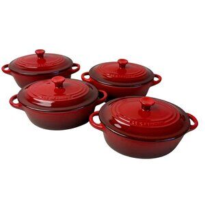 Le Creuset Petite Oval Casserole Mini Cocotte Set Of 4 Cerise Red EUC Used Once